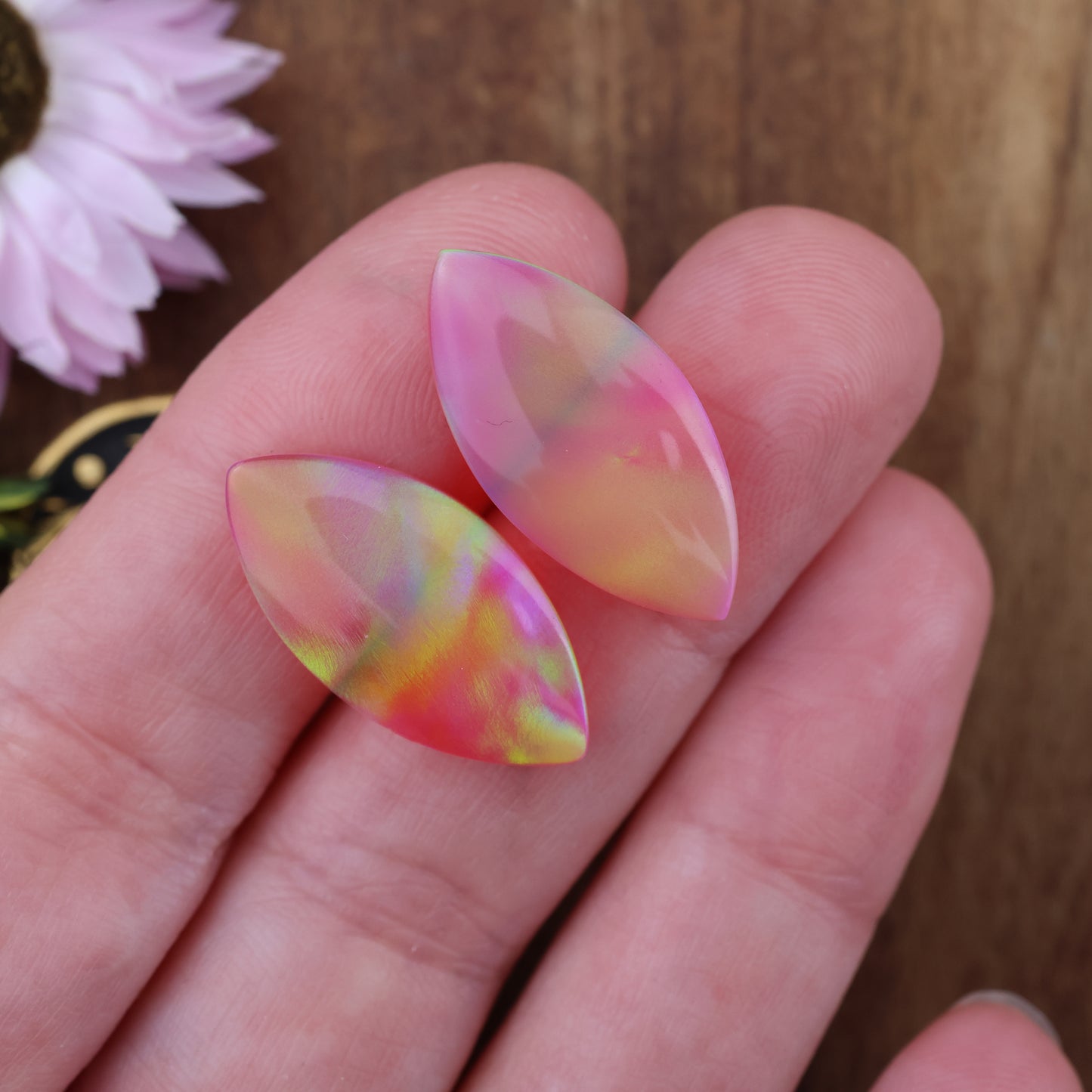 Aurora Opal Cabochon Set of 2 - approx. 22 x 11 mm