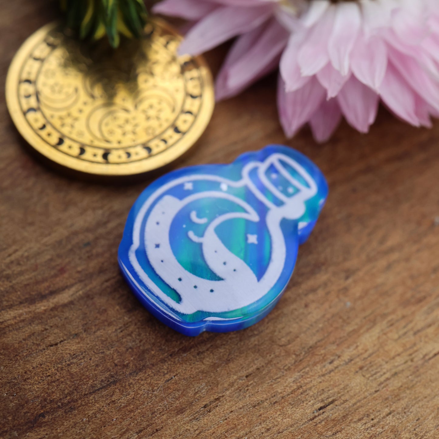 Aurora Opal & Engraved Acrylic Doublet Cabochon - approx. 20 x 15 x 5.2 mm