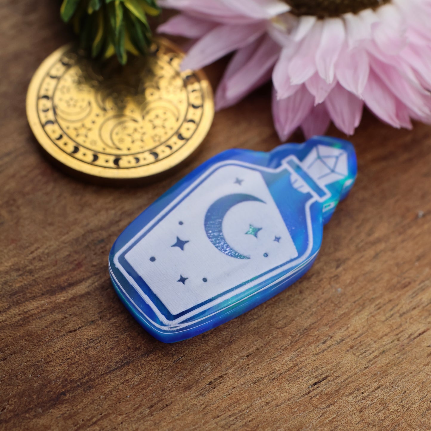 Aurora Opal & Engraved Acrylic Doublet Cabochon - approx. 29 x 15 x 5.2 mm