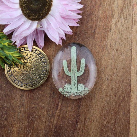 Engraved Acrylic Cabochon - approx. 25 x 20 x 5.5 mm