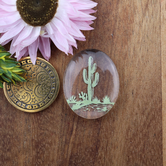 Engraved Acrylic Cabochon - approx. 24 x 20 x 5.4 mm
