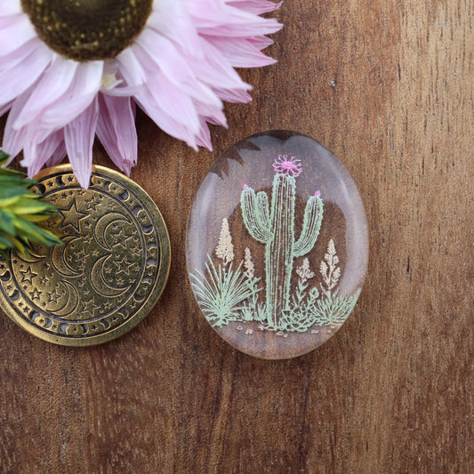 Engraved Acrylic Cabochon - approx. 25 x 20 x 5.4 mm