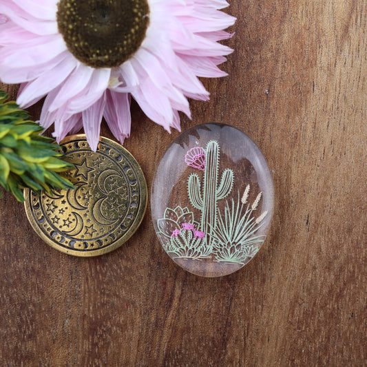 Engraved Acrylic Cabochon - approx. 24 x 20 x 5.4 mm