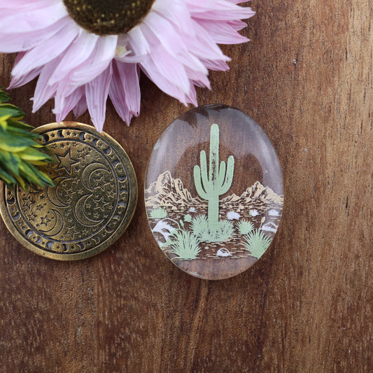 Engraved Acrylic Cabochon - approx. 25 x 20 x 5.3 mm
