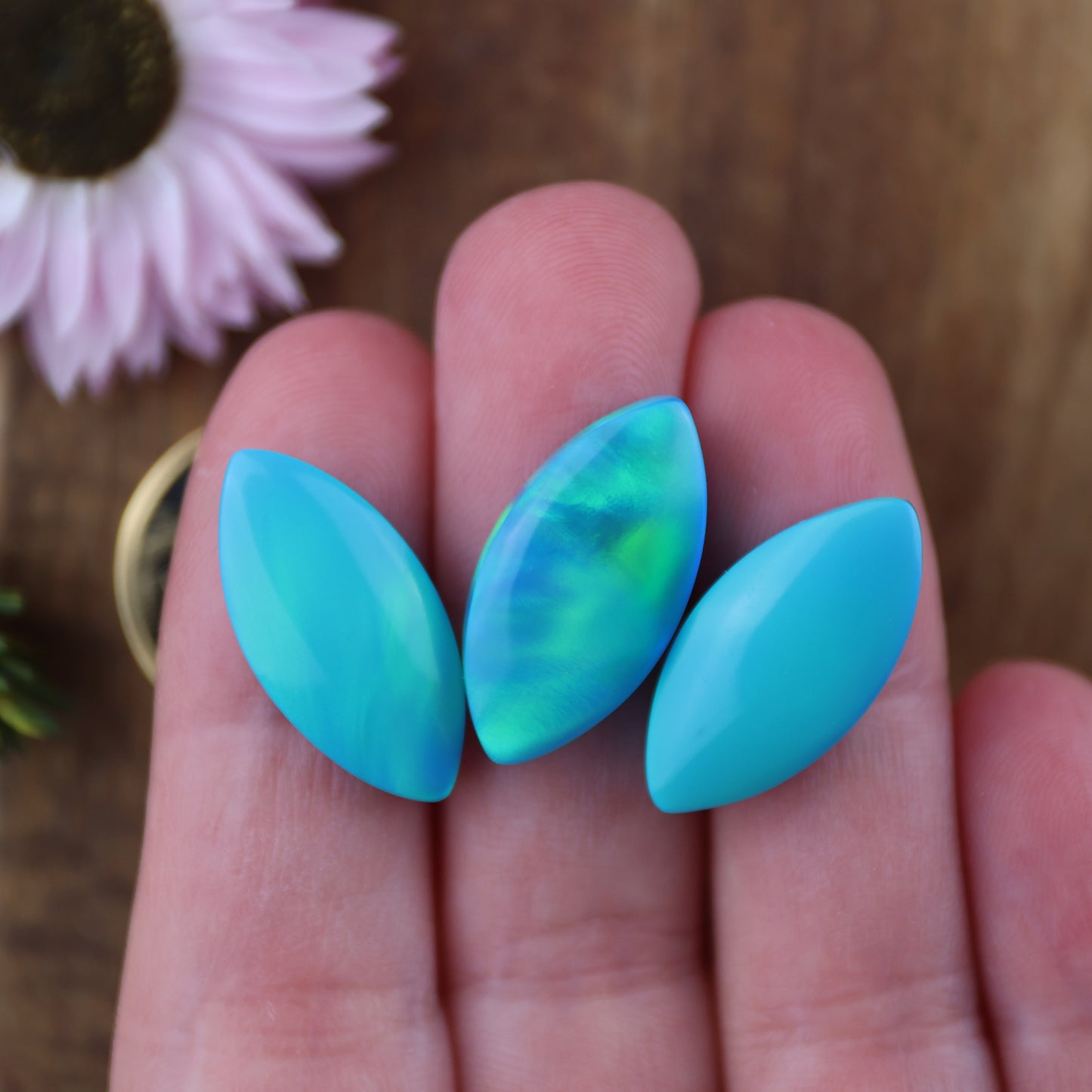 Aurora Opal Cabochon Set of 3 - approx. 22 x 11 mm