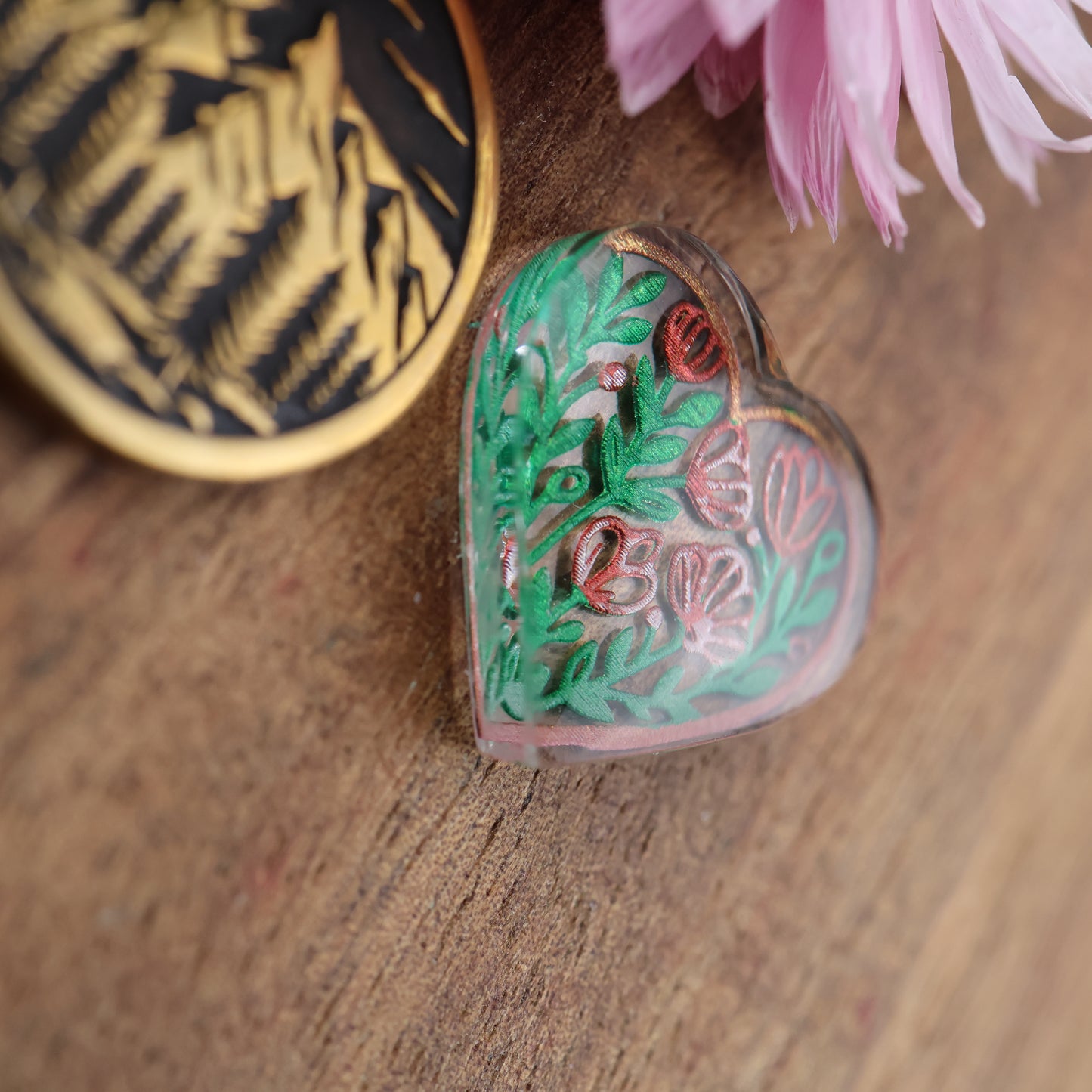 Engraved & Painted Acrylic Cabochon - approx. 19 x 18 x 5.2 mm