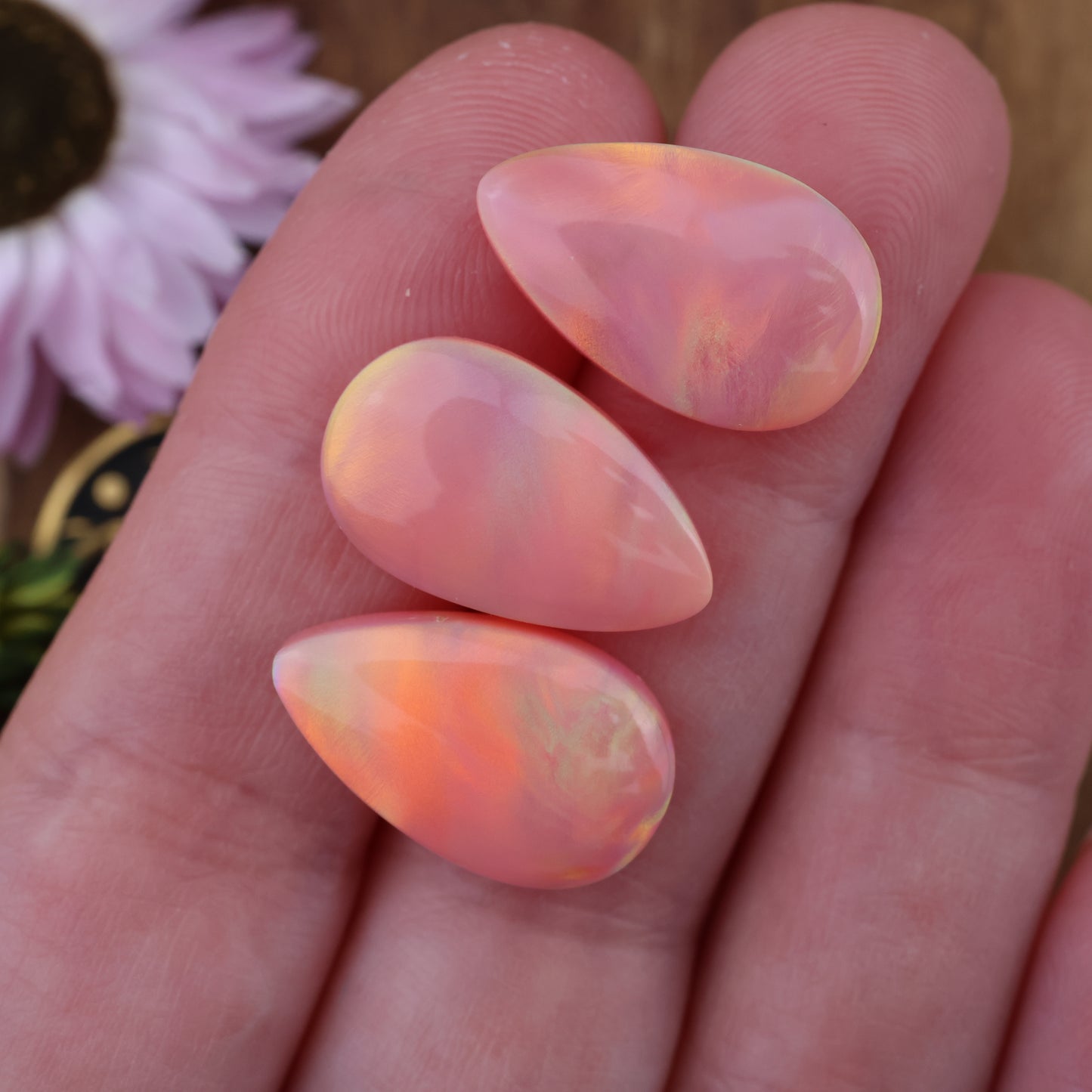 Aurora Opal Cabochon Set of 3 - approx. 18 x 11 mm