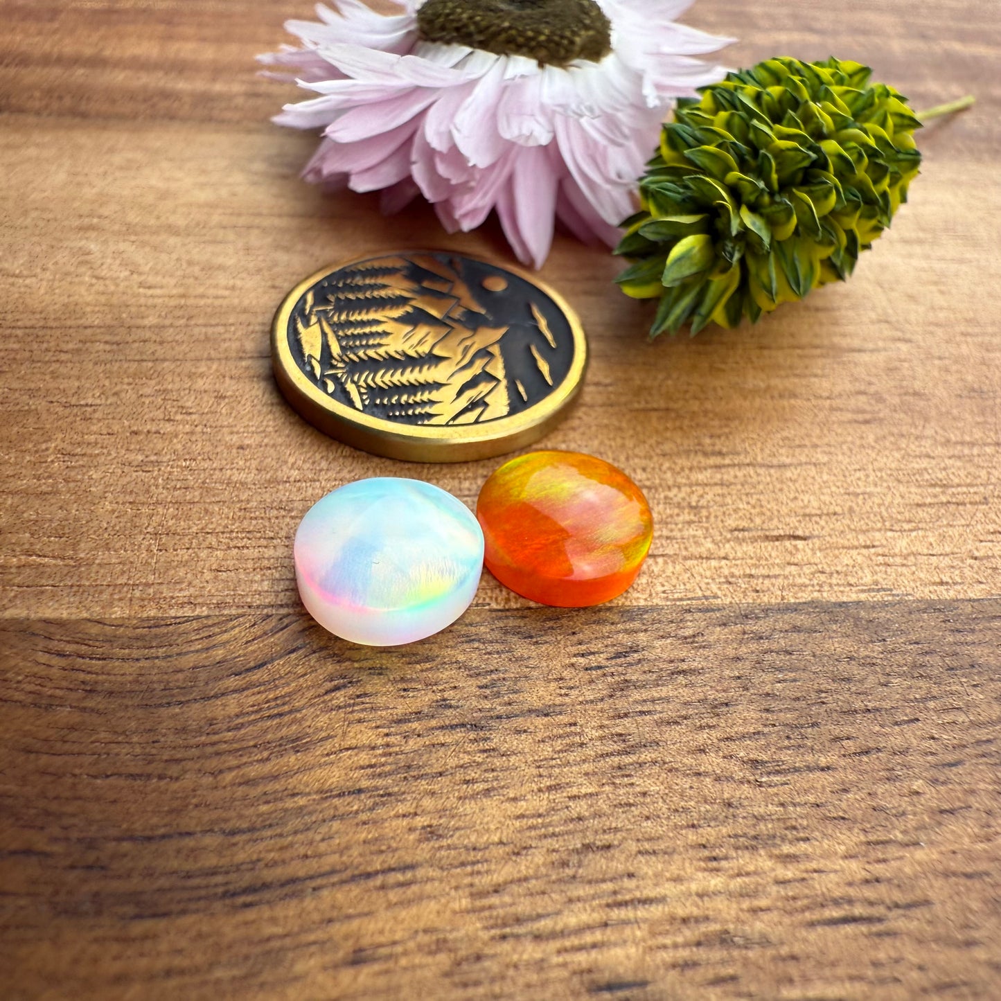 Aurora Opal Cabochon Set of 2 - approx. 9 x 9 mm