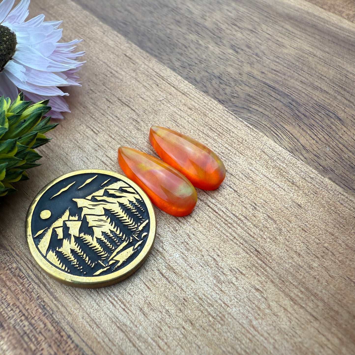Aurora Opal Cabochon Pair - approx. 17 x 7 mm