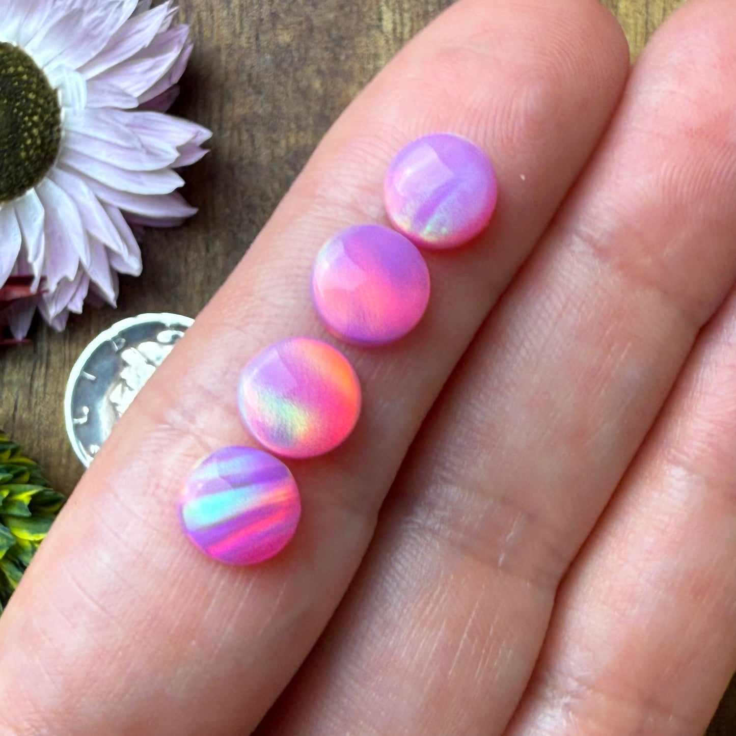 Aurora Opal Cabochon Set of 4 - approx. 7 x 7 mm