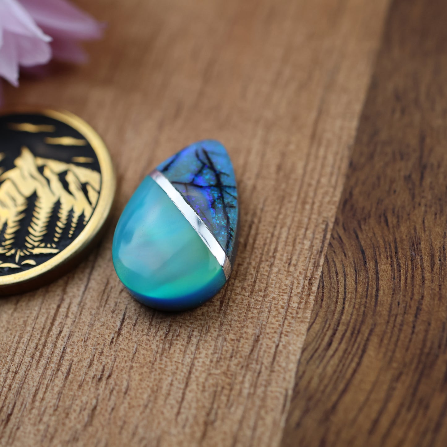 Intarsia Sterling Opal Cabochon - approx. 17 x 10 x 4.6 mm