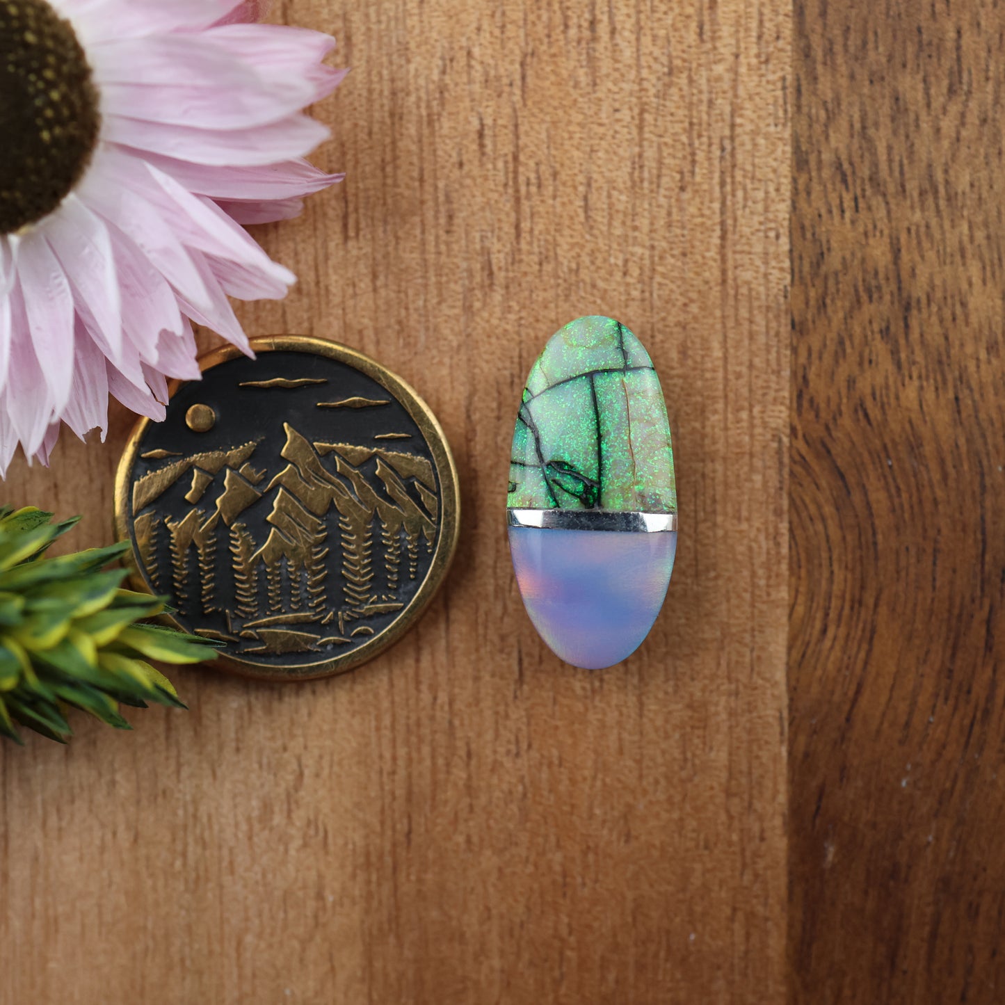 Intarsia Sterling Opal Cabochon - approx. 20 x 9 x 5.2 mm
