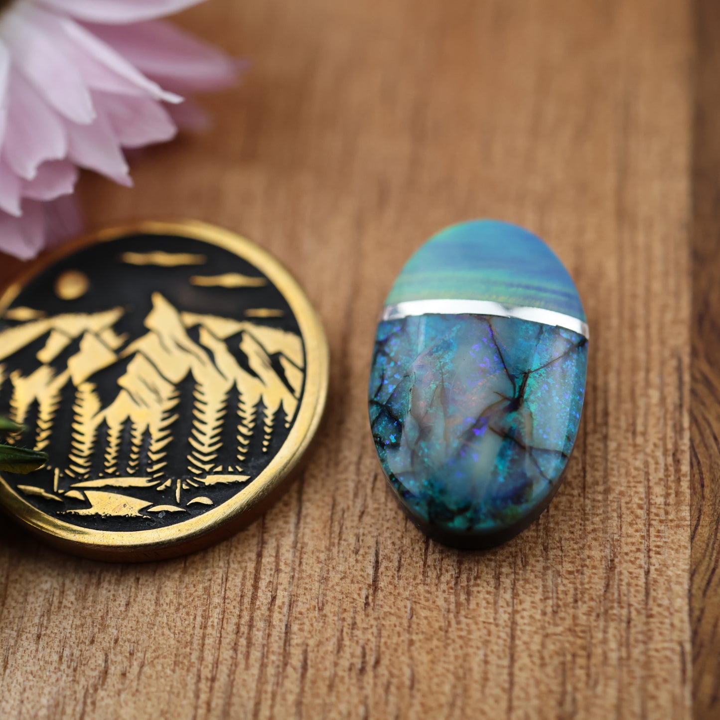 Intarsia Sterling Opal Cabochon - approx. 18 x 11 x 4.7 mm