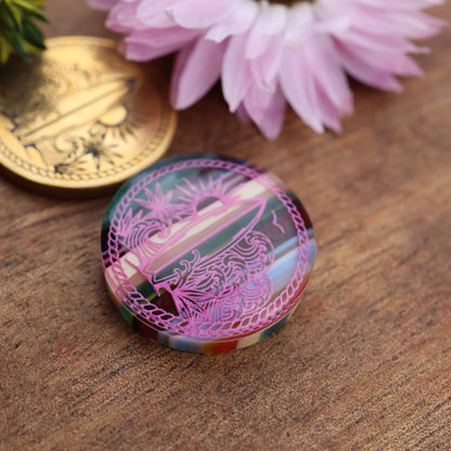 Californian Surfite & Engraved Acrylic Doublet Cabochon - approx. 19 x 19 x 5.6 mm