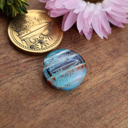 Californian Surfite & Engraved Acrylic Doublet Cabochon - approx. 14 x 14 x 5.3 mm