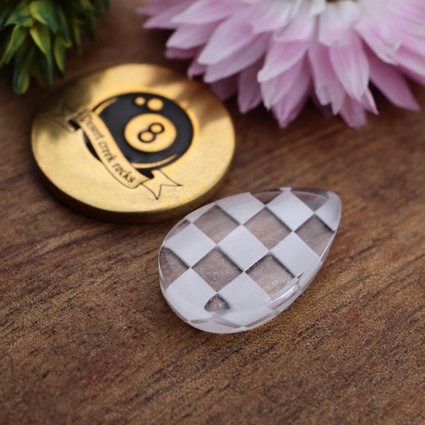 Engraved Acrylic Cabochon - approx. 18 x 11 x 5 mm