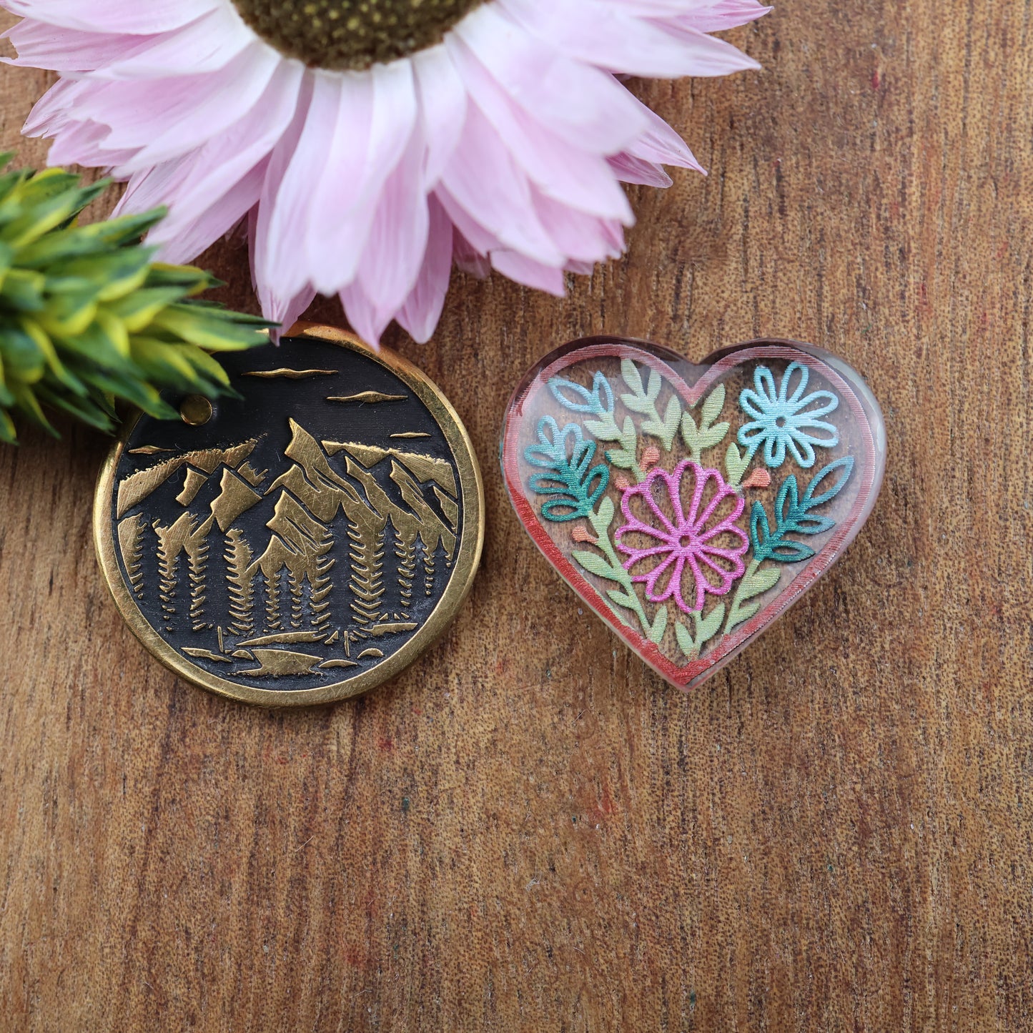 Engraved & Painted Acrylic Cabochon - approx. 19 x 18 x 5.1 mm