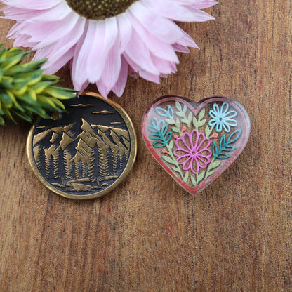 Engraved & Painted Acrylic Cabochon - approx. 19 x 18 x 5.1 mm