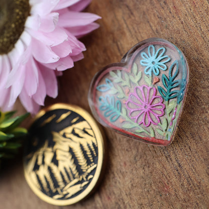 Engraved & Painted Acrylic Cabochon - approx. 19 x 18 x 5.1 mm