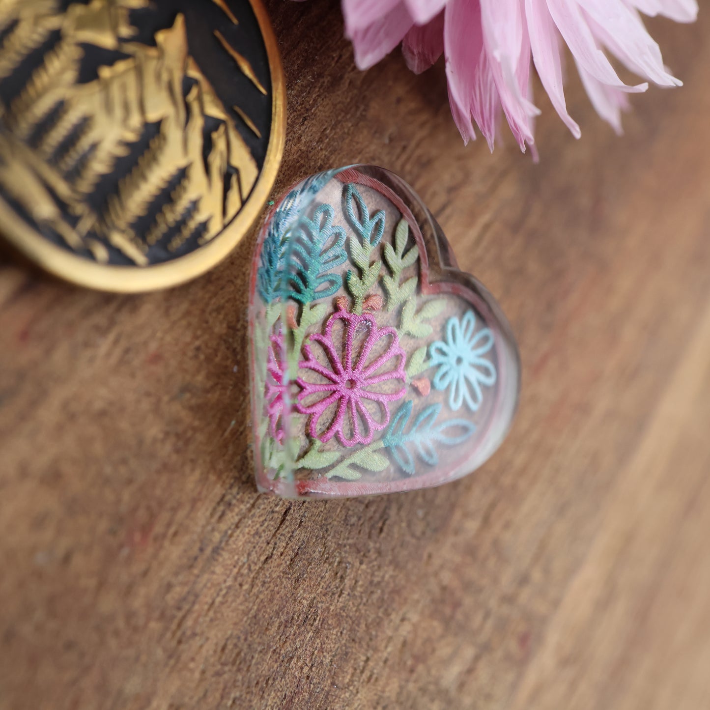 Engraved & Painted Acrylic Cabochon - approx. 19 x 18 x 5.1 mm