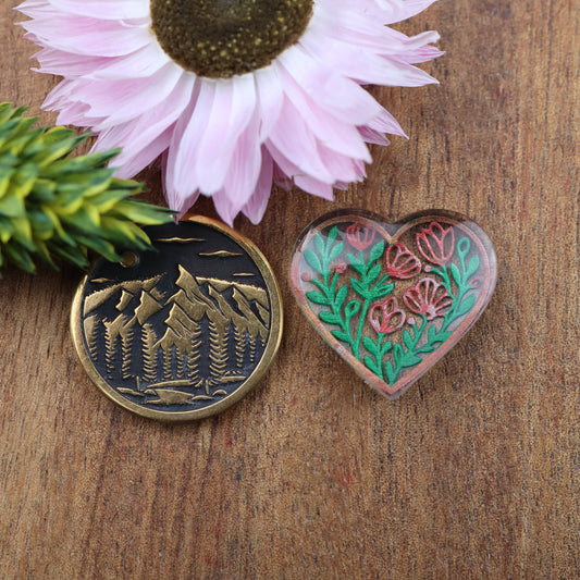 Engraved & Painted Acrylic Cabochon - approx. 19 x 18 x 5.2 mm