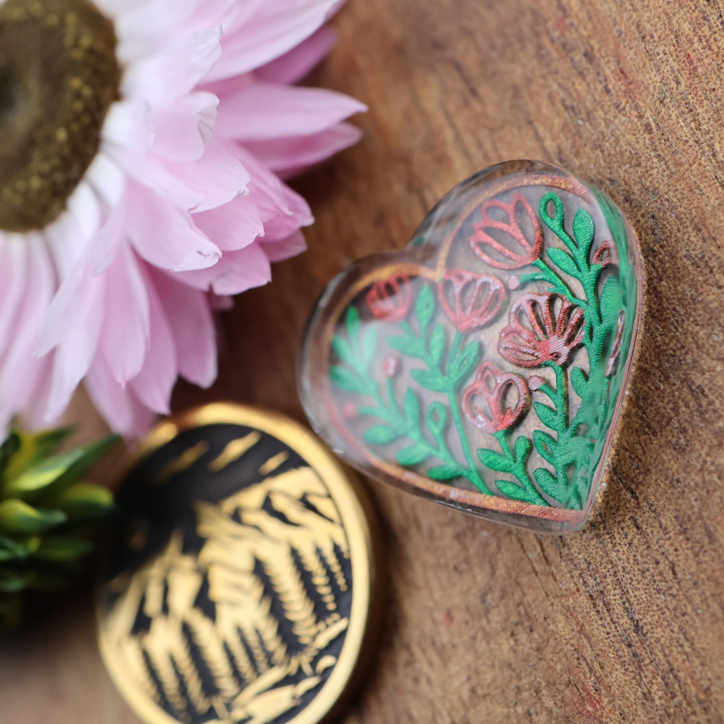 Engraved & Painted Acrylic Cabochon - approx. 19 x 18 x 5.2 mm