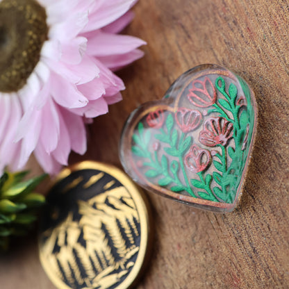 Engraved & Painted Acrylic Cabochon - approx. 19 x 18 x 5.2 mm