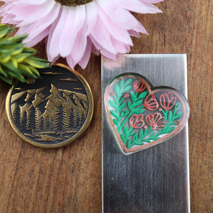 Engraved & Painted Acrylic Cabochon - approx. 19 x 18 x 5.2 mm