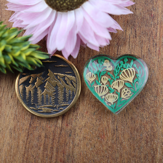 Engraved & Painted Acrylic Cabochon - approx. 19 x 18 x 5.1 mm