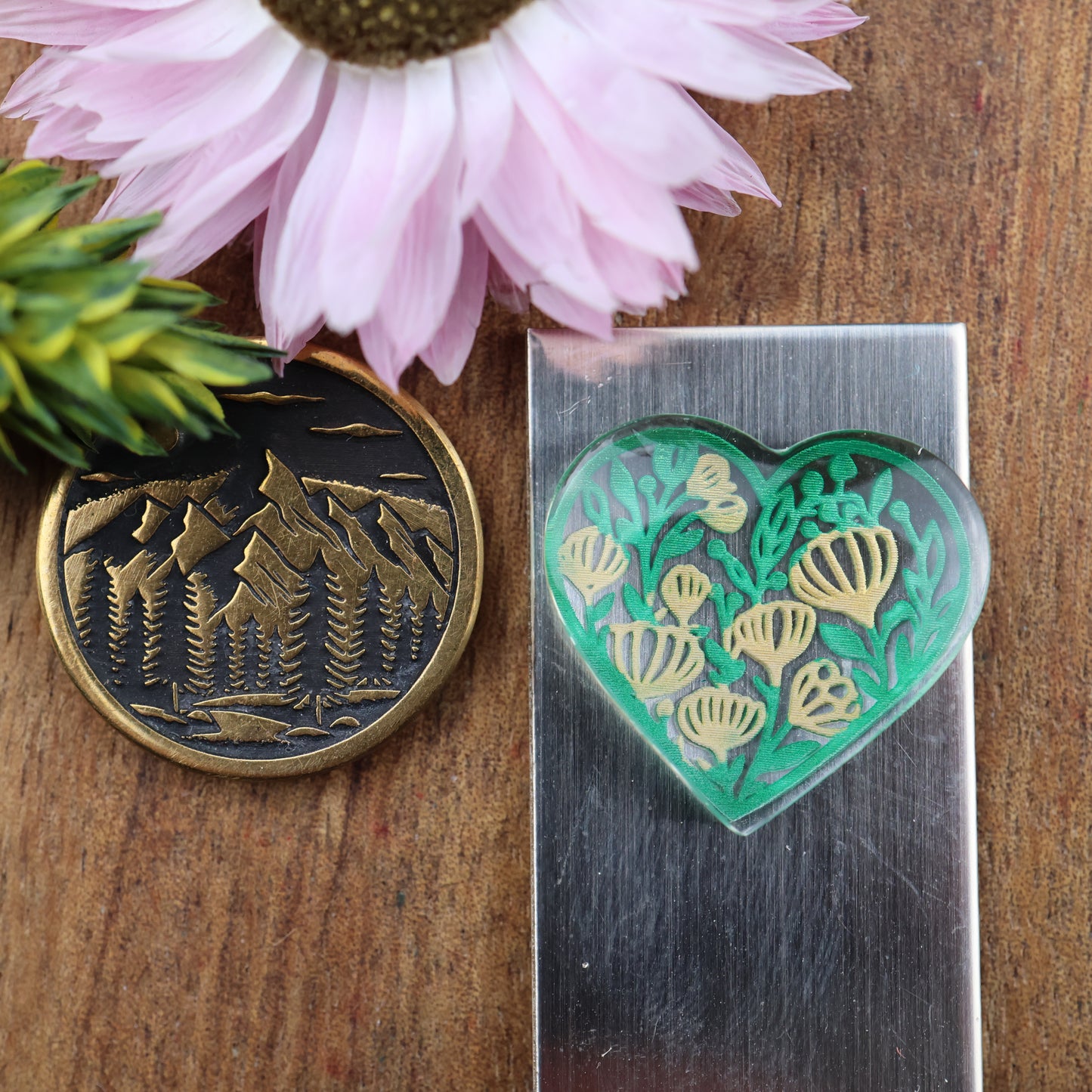 Engraved & Painted Acrylic Cabochon - approx. 19 x 18 x 5.1 mm