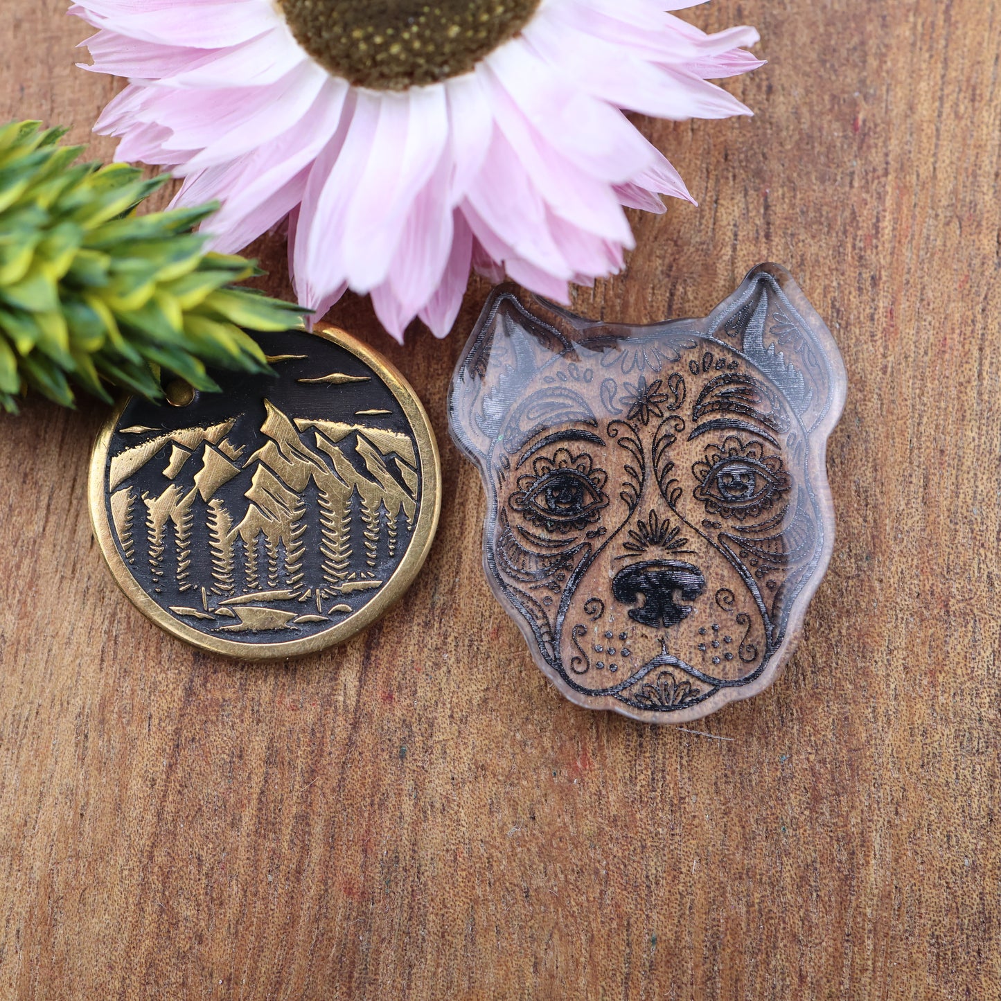 Engraved & Painted Acrylic Cabochon - approx. 25 x 22 x 5 mm