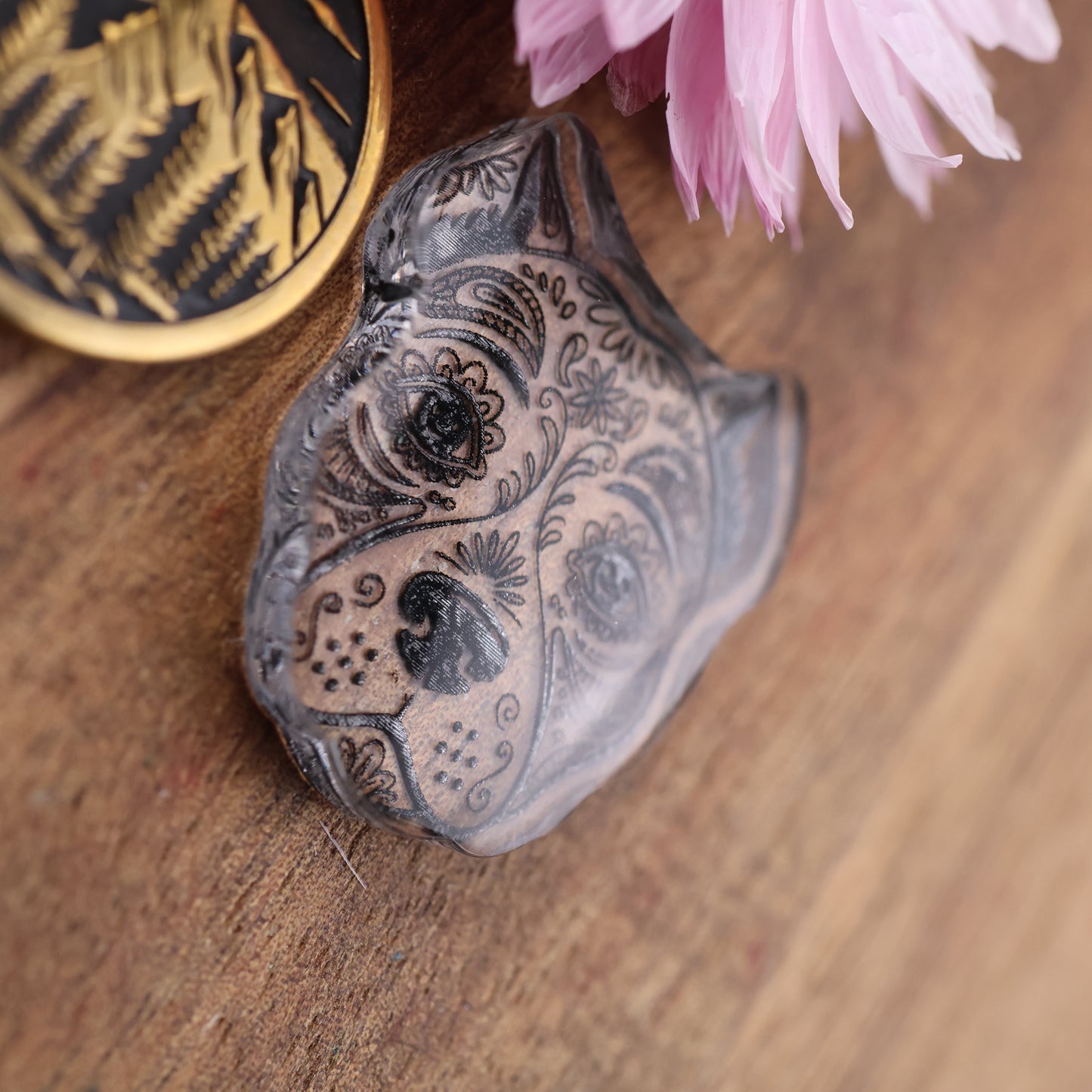 Engraved & Painted Acrylic Cabochon - approx. 25 x 22 x 5 mm