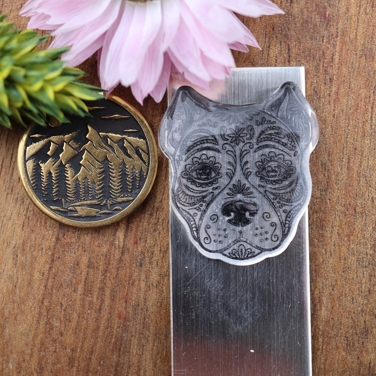 Engraved & Painted Acrylic Cabochon - approx. 25 x 22 x 5 mm