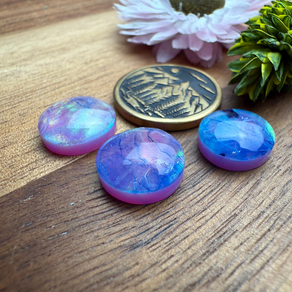 Gower Surfite & Aurora Opal Doublet Cabochon Set of 3 - approx. 11-12 mm