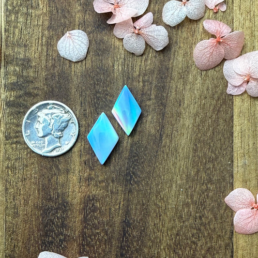 Aurora Opal Cabochon Pair - approx. 16 x 9 x 3.7 mm