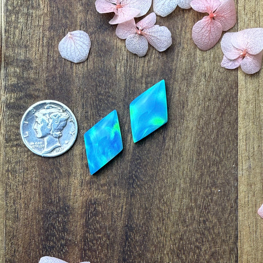 Aurora Opal Cabochon Pair - approx. 21 x 13 x 4.4 mm