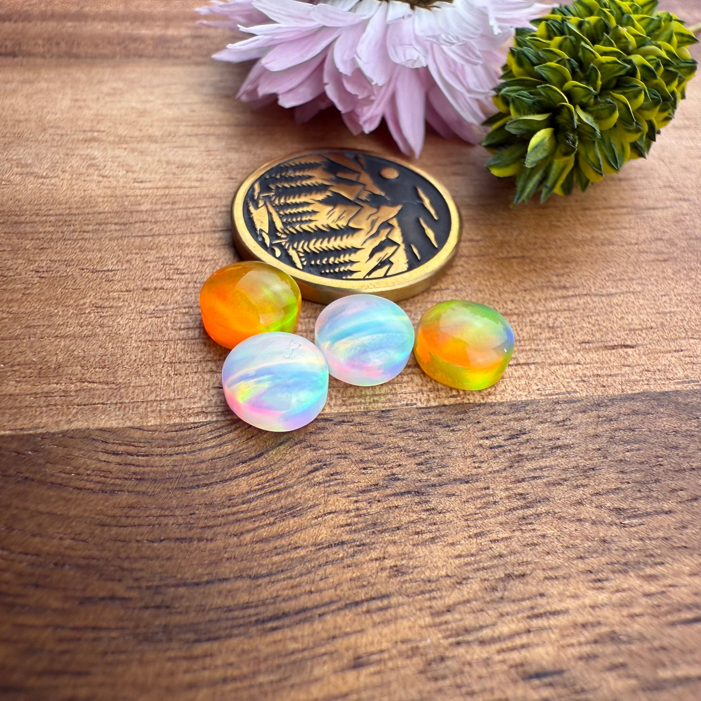 Aurora Opal Cabochon Set of 4 - approx. 7 x 7 mm