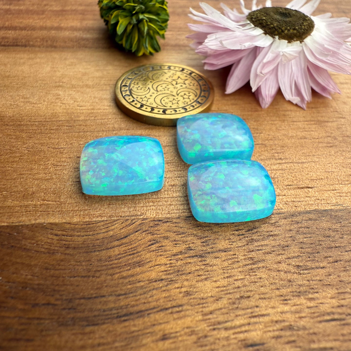 Glitter Opal Cabochon Set of 3 - approx. 13 x 11 mm