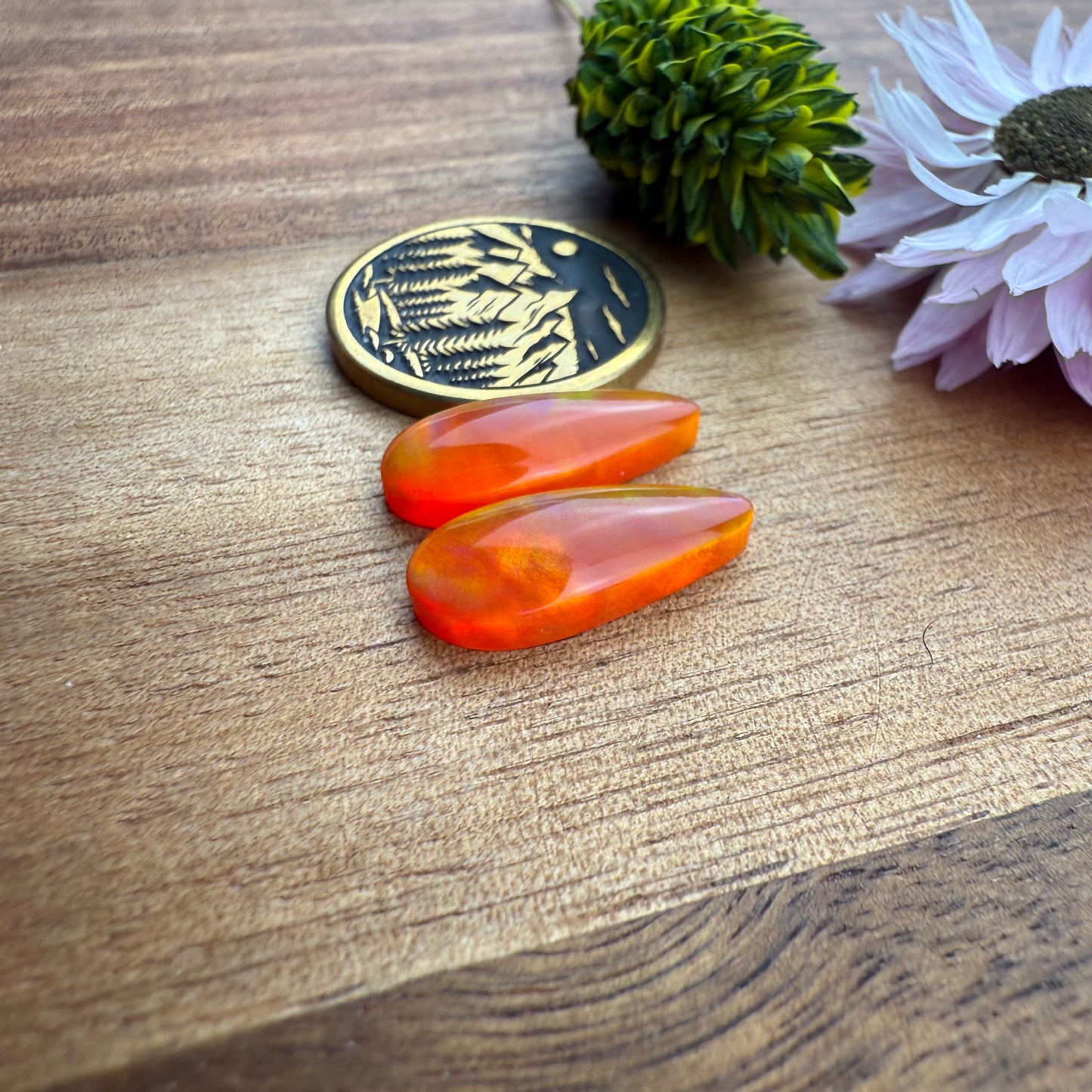 Aurora Opal Cabochon Pair - approx. 17 x 7 mm