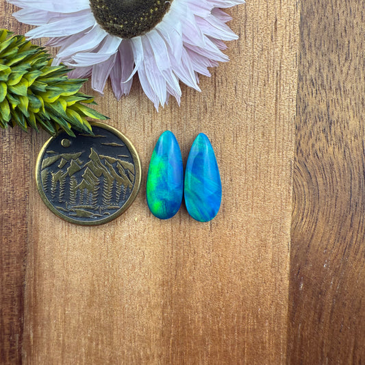 Aurora Opal Cabochon Pair - approx. 17 x 7 mm
