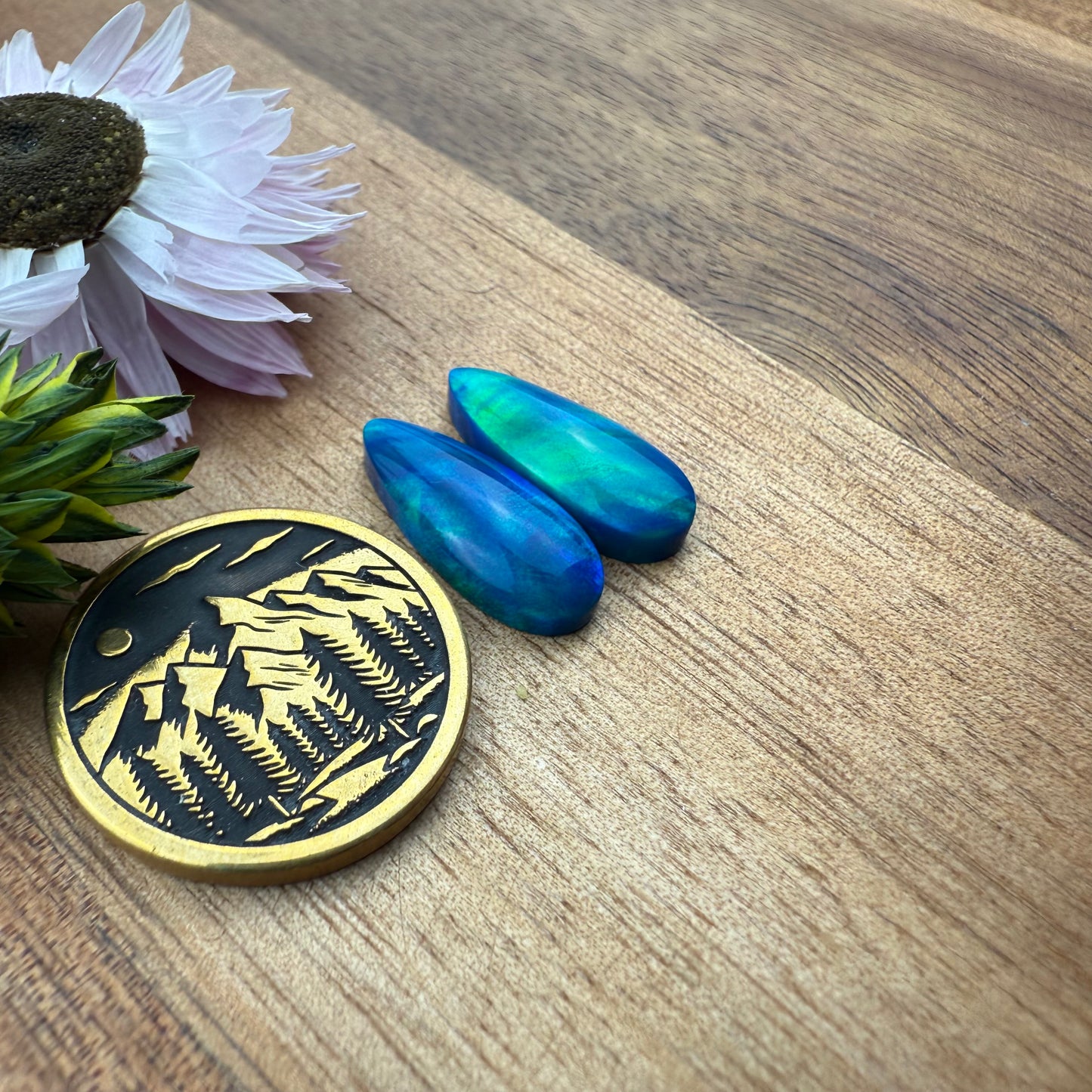 Aurora Opal Cabochon Pair - approx. 17 x 7 mm