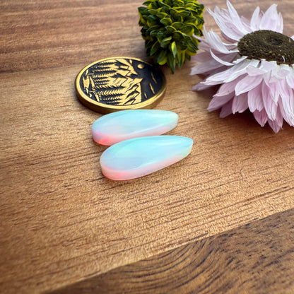 Aurora Opal Cabochon Pair - approx. 17 x 7 mm