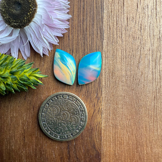 Aurora Opal Cabochon Pair - approx. 16 x 9 mm