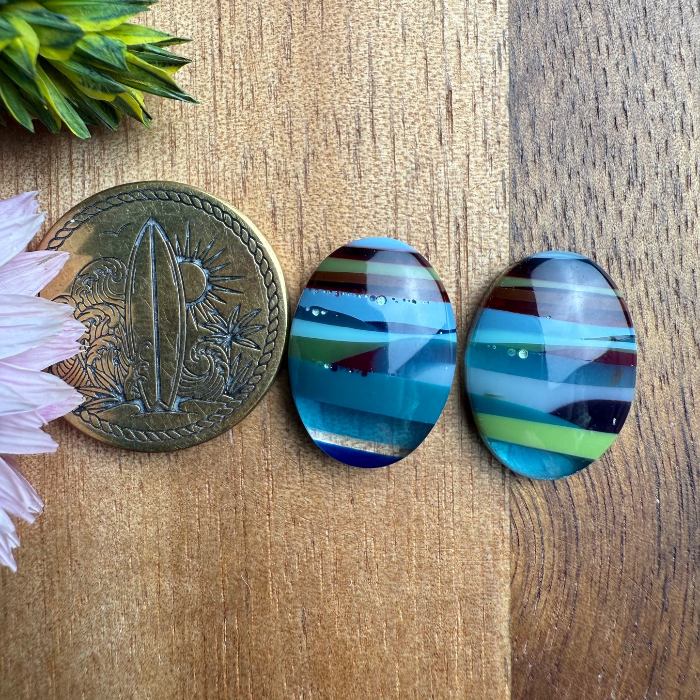 Californian Surfite Cabochon Pair - approx. 16 x 12 mm