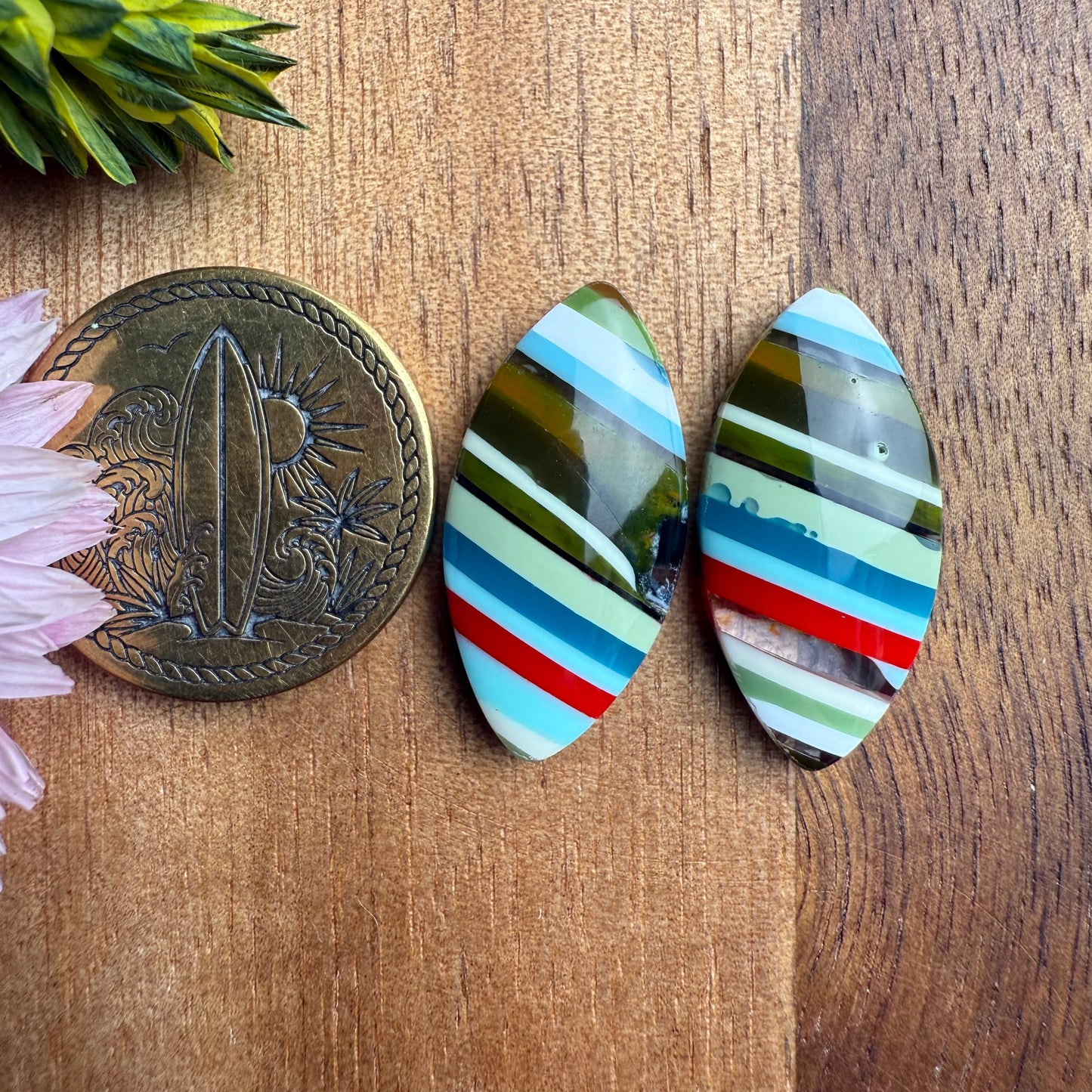 Californian Surfite Cabochon Pair - approx. 22 x 11 mm