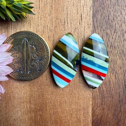 Californian Surfite Cabochon Pair - approx. 22 x 11 mm