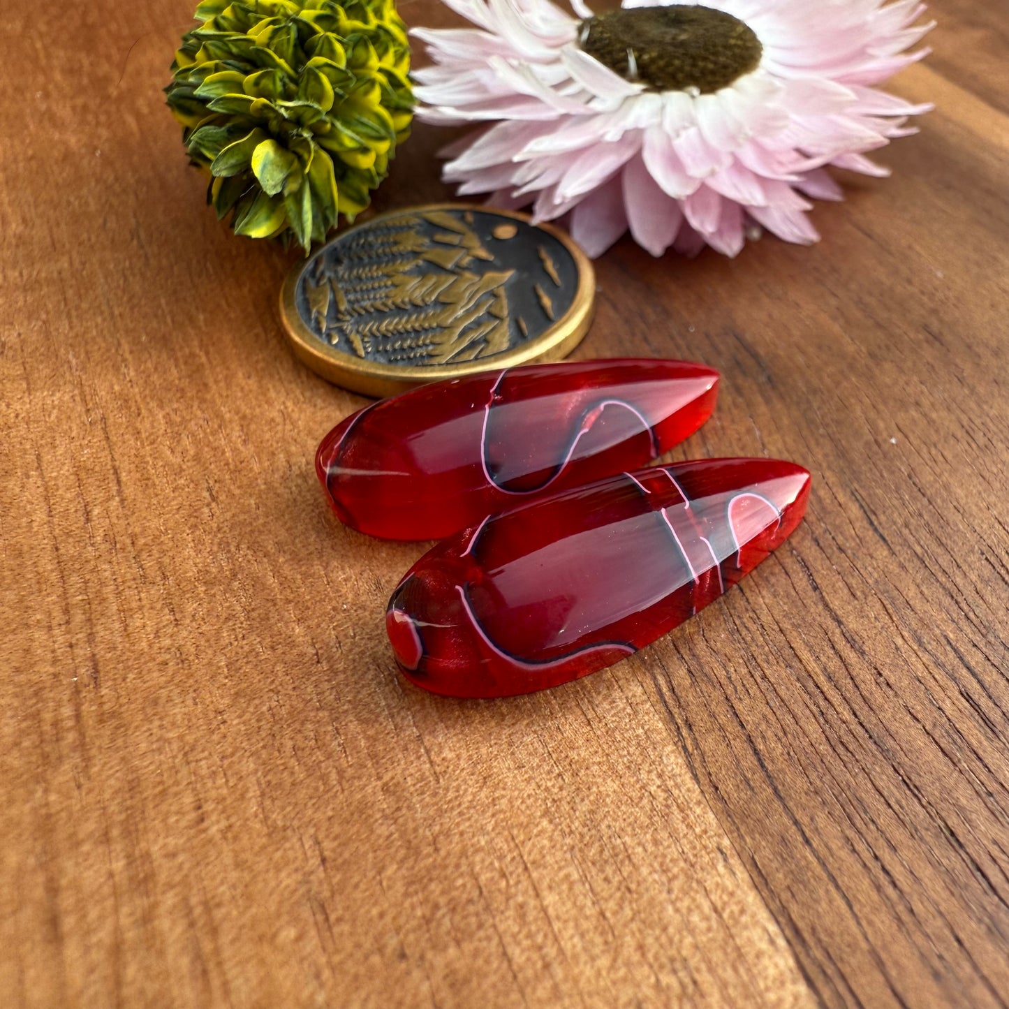 Acrylic Cabochon Pair - approx. 22 x 9 mm