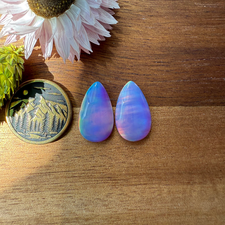 Aurora Opal Cabochon Pair - approx. 18 x 11 mm