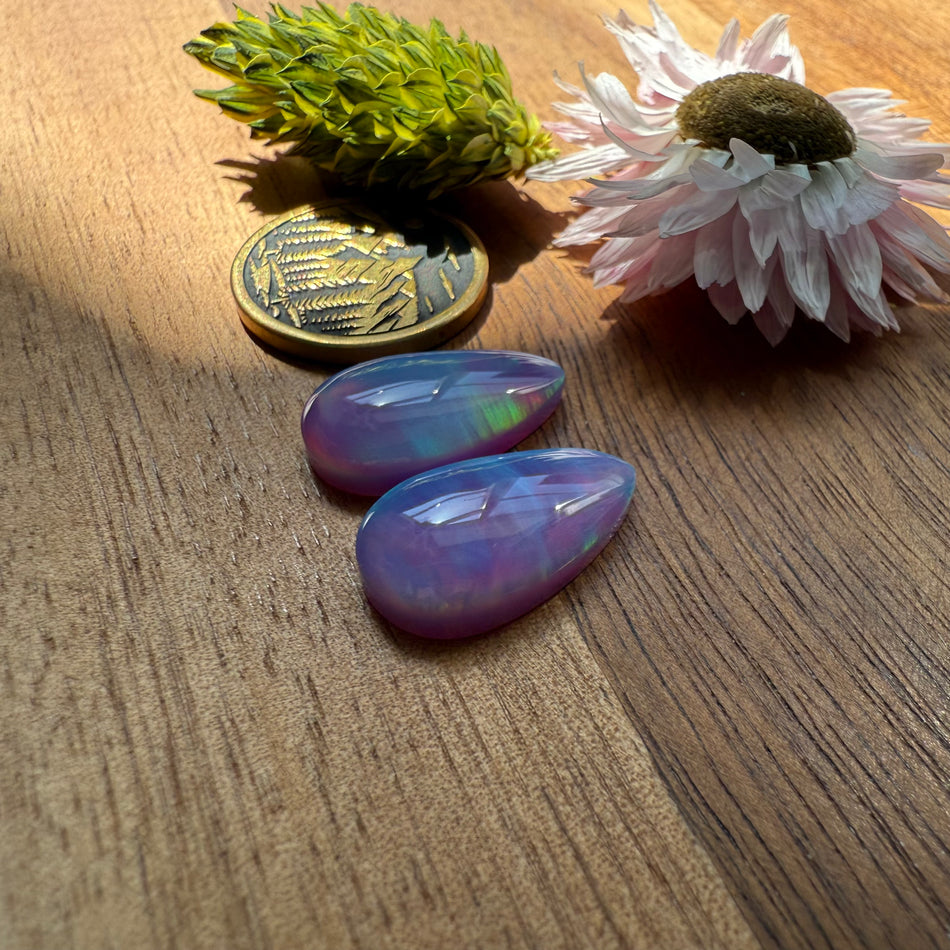 Aurora Opal Cabochon Pair - approx. 18 x 11 mm