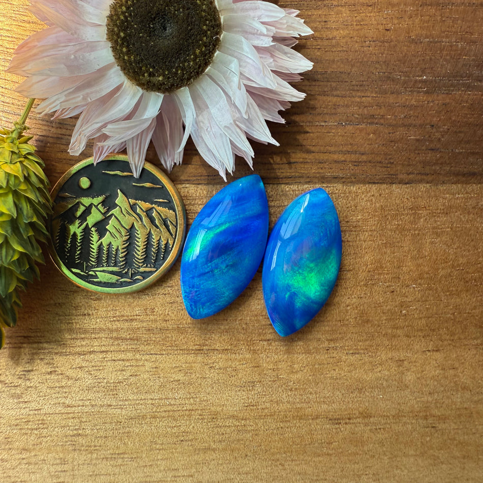 Aurora Opal Cabochon Pair - approx. 22 x 11 mm